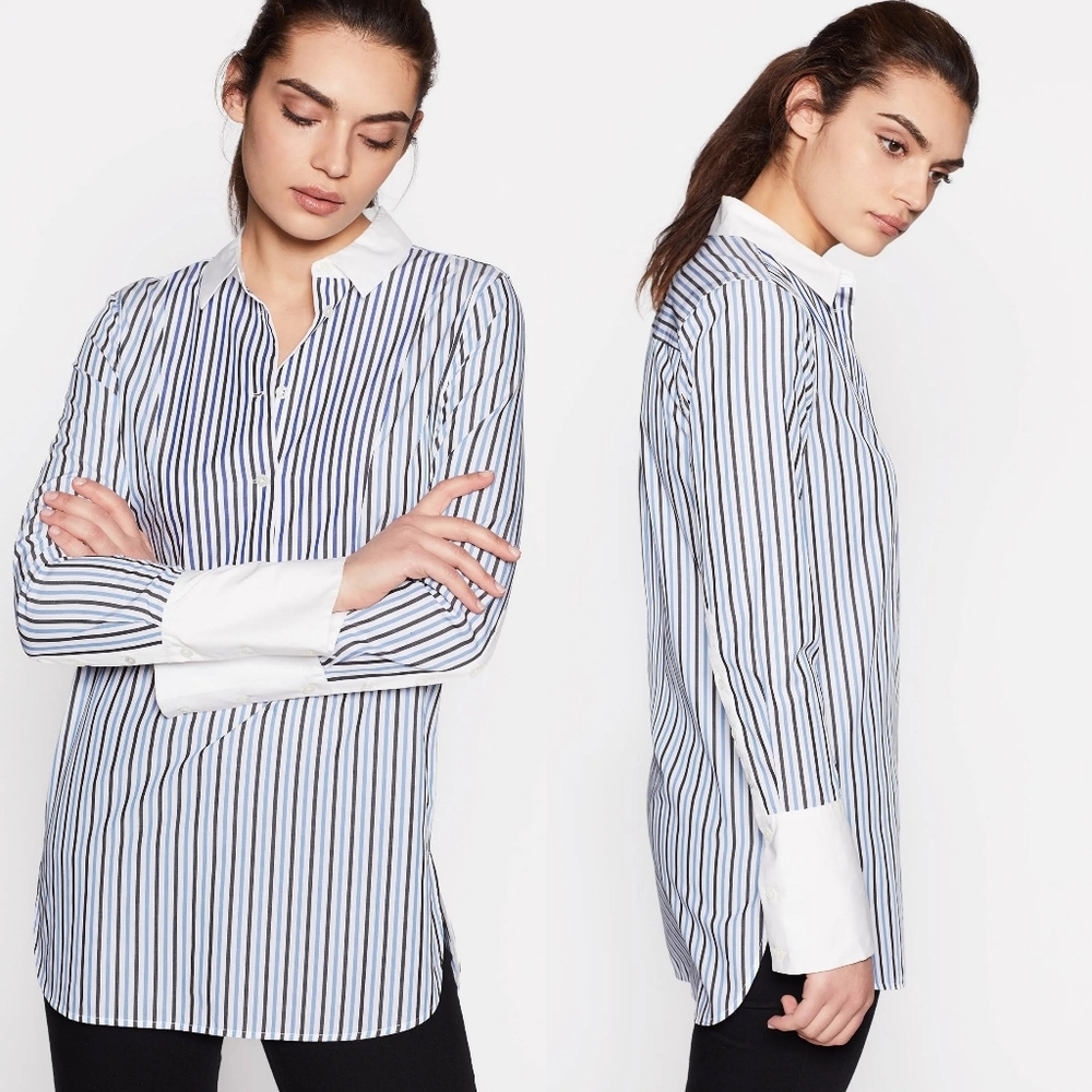 Equipment Top Arlette Tuxedo Blouse Striped Button Classic Chic Menswear Career